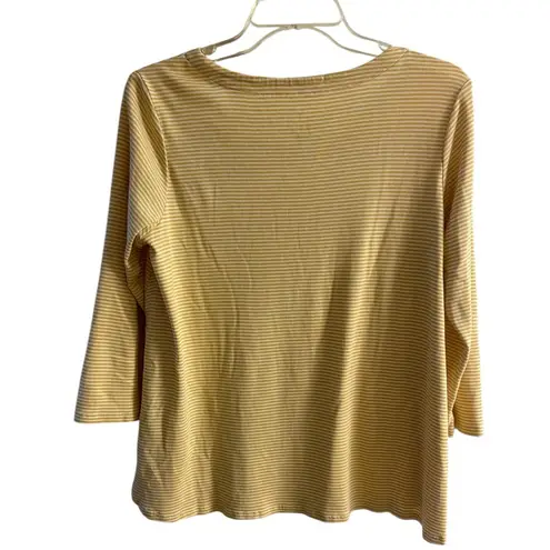 J Jill Pima Cotton Striped 3/4 Sleeve Scoop Neck Tee Medium Petite Size undefined