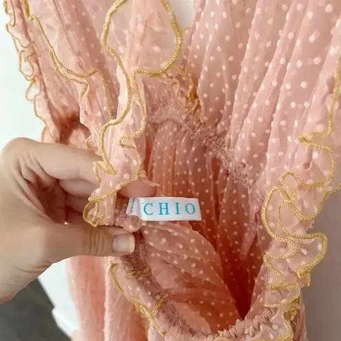 CHIO / Revolve Short Polka Dot Frill Dress in Blush NWOT Size S Retail $394