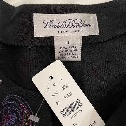 Brooks Brothers Black Irish Linen Embroidered Blouse Womens Size 12 NEW