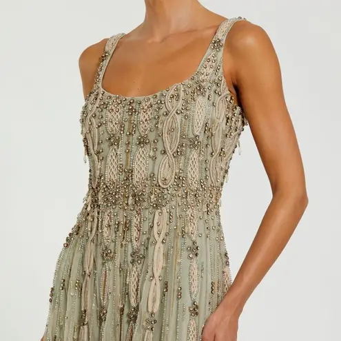 Mac Duggal 10078 Green Embellished Mesh Sleeveless Scoop Neck Midi Dress