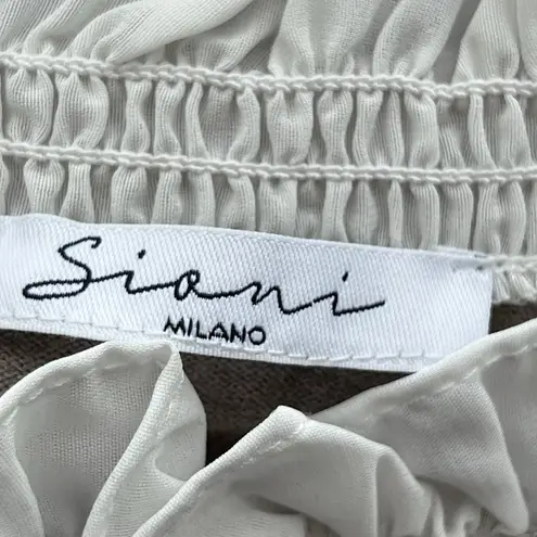 Sioni Tan ruffle Neck Sweater ribbed preppy scandi girl academia minimalist