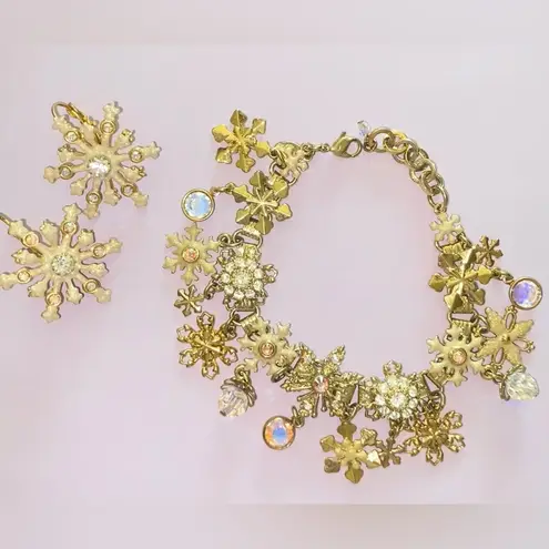 Kirks Folly 'Flurries' Snowflake Charm Bracelet & Earrings Gold