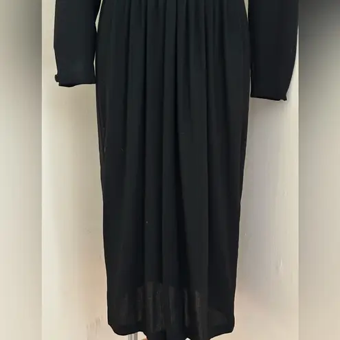 Laura Ashley Black Vintage 1990’S Long Sleeve Black Bow Wool Dress Pleated Sz 8