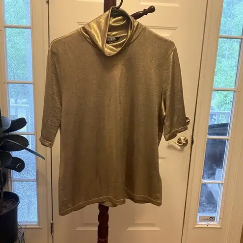Ralph Lauren Nwt  GOLD METALLIC SHOET SLEEVE TURTLENECK TOP SIZE XL