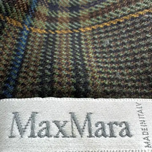 Max Mara  Wool Plaid Two Button Suit Jacket Pockets Notch Lapel Olive Green 4