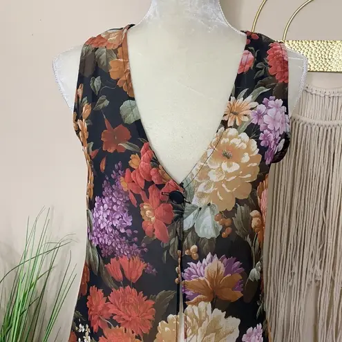 vintage yes clothing co • floral tapestry sleeveless lightweight cardigan Black