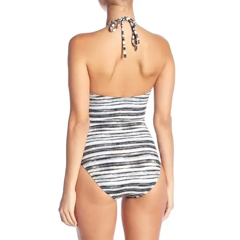 La Blanca NWT High Neck Tummy Control One Piece Swimsuit Burch Gray Ivory Size 6