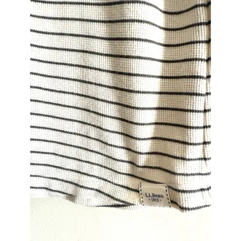 LL Bean Women's M Birchwood Brushed Waffle Funnelneck Cream Striped Pullover Size M