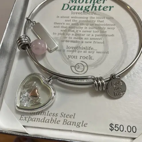 Mother Daughter Stainless Steel Expandable Bangle Bracelet Love This Life NEW Silver