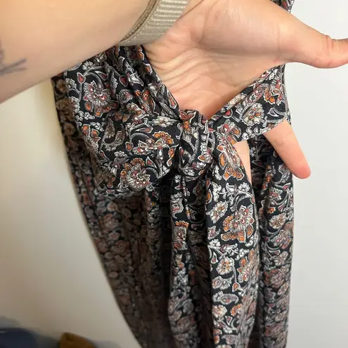 Boden Knot Front Short Sleeve Jersey Midi Dress Black Block Paisley Print Sz 4