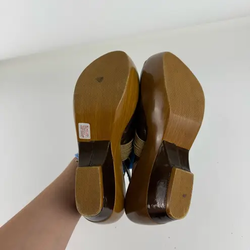 Gazith Brown Patent Leather Wooden Platform Sandals Size 8.5