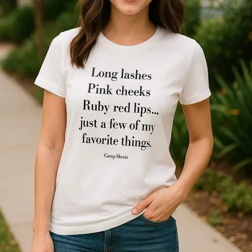 Camp Moxie White Favorite Things Graphic Tee Women’s Size M Crew Neck Short Slee White Size M