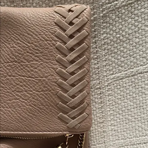 MODA LUXE Natural Colored Foldover Clutch with Chain Strap and Tassel Tan