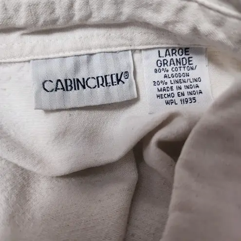 Cabin creek Vintage  Ecru Embroidered Safari Linen Blend Camp Shirt Size Large