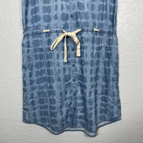 prAna Women M Blue Tie Dye Sunrise Peak Denim Shirt Dress Button Front Pockets