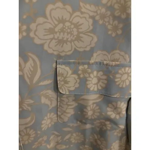 Denim Company Floral Print Button Up Shirt Women's Blue White Casual Top Size L