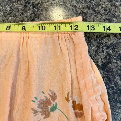 Flynn Skye Women Small Peach Floral Print Drawstring Side Shorts Elastic Waist