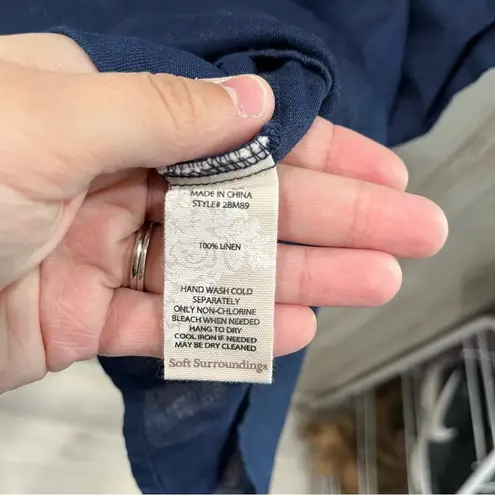 Soft Surroundings New! Nautical Navy Washed 100% Linen Tank Large