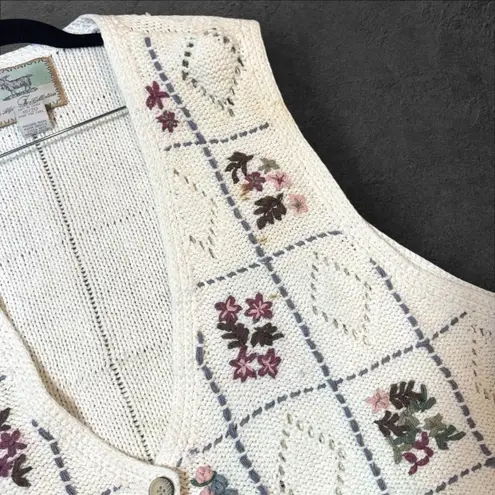 Vintage Floral Cottage Patchwork Sweater Vest Size 18/20 Holiday Country Farm White