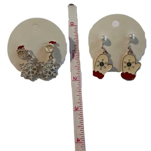 Christmas Santa Snowflakes Mittten Pearl Earrings Set Festive Holiday Jewelry Red