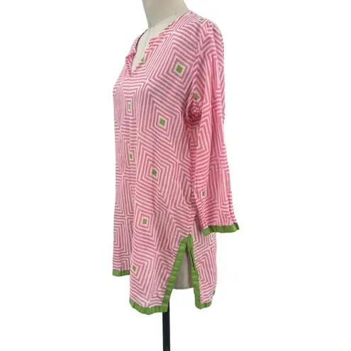 Oliphant Tunic Pink Green Stripe Geometric Caftan Swim Cover