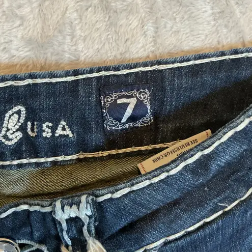 NWT LA Idol USA Embellished Cropped Jeans Dark Wash White Stitch Detail Size 7 Blue