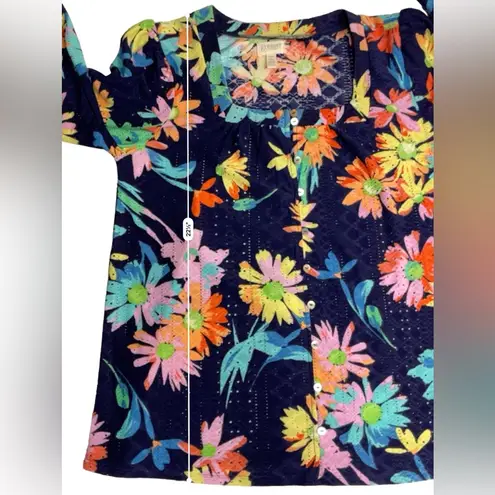 Greige Eyelet Summer Fun 3/4 Sleeve Pullover Top Size M Blue Size M