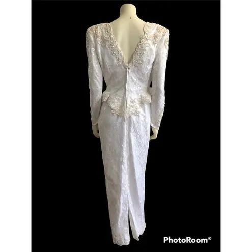 Vintage wedding sequenced dress with detachable skirt & train Ivory gold medium White