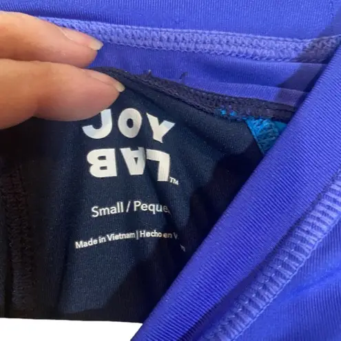 Joy Lab Blue Multi-Color Block Athletic Cut Out Long Sleeve Crop Top Women SZ S