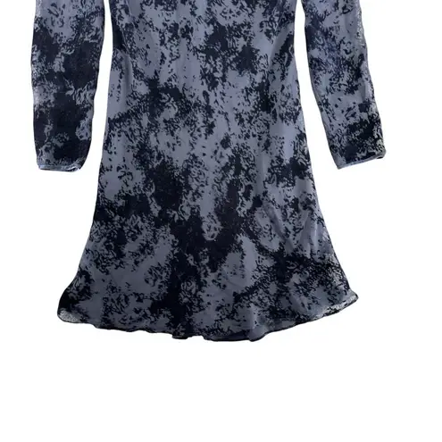 Vintage 90s Blue Velvet Black Burnout Fit And Flair Dress Long Sleeve Whimsigoth Size 6