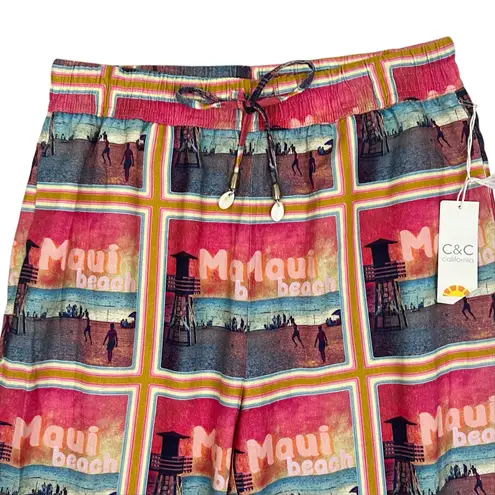 C&C California NWT Maui Beach Tropical Print Linen Blend Pants Size Small