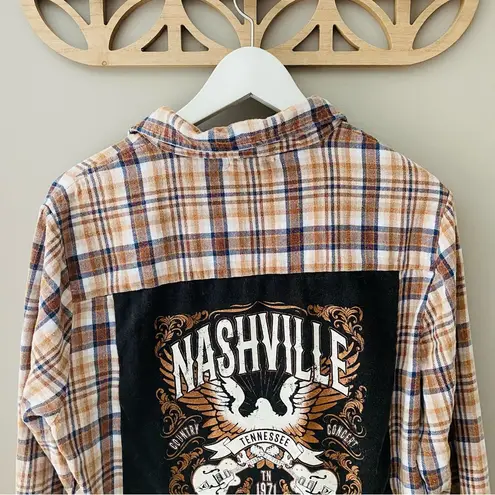 Altar'd State Nashville Mixed Media Flannel Crop Long Sleeve Top Brown Sz Small