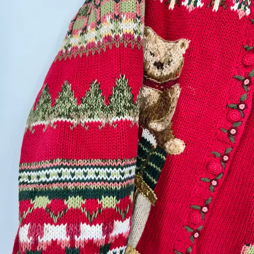 Vintage Tiara Red Cardigan Sweater 2000 Teddy Bear Fair Isle plus size 18/ 20