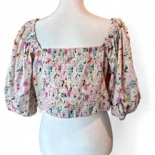 Abercrombie & Fitch  Pink Floral Puff Sleeve Crop Top Size Large