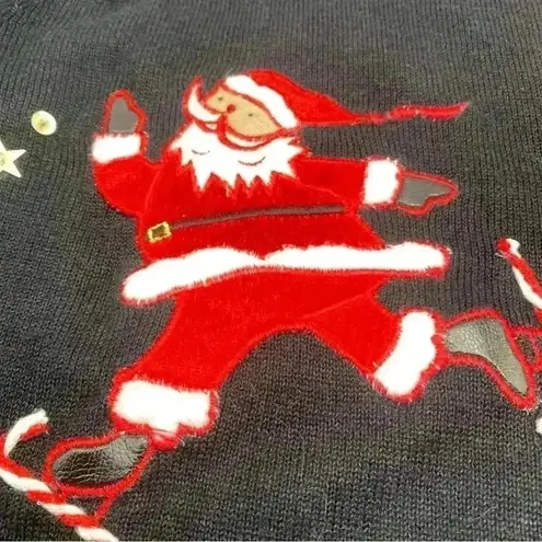 DESIGNERS ORIGINAL STUDIO Santa Christmas Embroidery Knit Sweater Button Medium