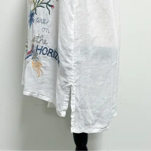 Johnny Was Workshop White Embroidered Jordan Voyager Button Up Woven Tunic Small