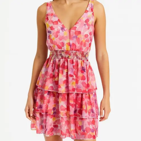 Peach Love California Miss Behavin Boutique Peach Love Pink Floral Tiered Dress Size M NWT Retail $54