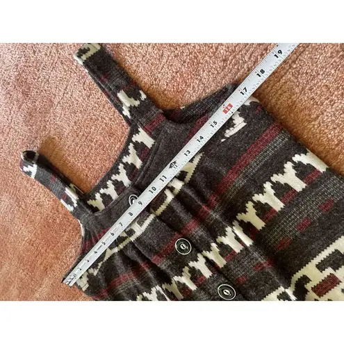 Women’s Boho Knit Mini Sleeveless Tunic Geometric Print Button Up Two Pockets Red Size M