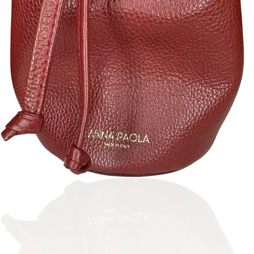 Anna Paola Burgundy Red Drawstring Pebbled Leather Mini Bucket Bag Italy Purse