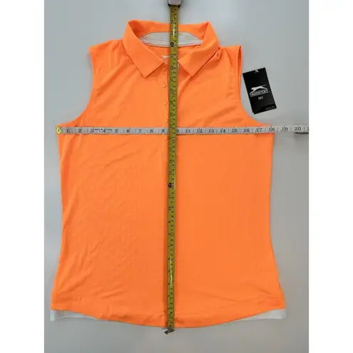 Slazenger Golf Polo Shirt Sleeveless Collared Top Women M Atomic Orange Neon NEW