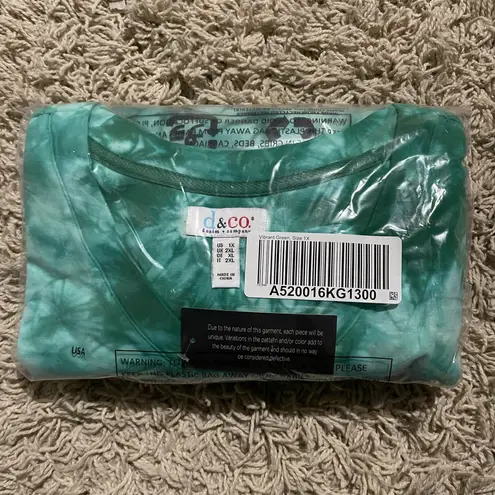 Denim & Co French Terry Crystal Wash VNeck Pullover A520016 NWT 1X Vibrant Green