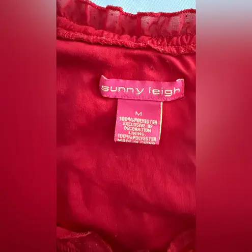 Sunny Leigh Women's Medium Pullover Blouse Lined Semi Sheer Red V-Neck M