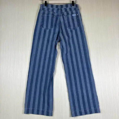 7 For All Mankind  Women's Jeans Sz 26 Blue Denim Striped Cropped High Rise