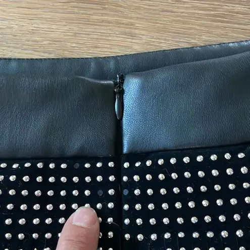 Sincerely Jules Black Faux Leather Mini Skirt Studded Fringe Detail Size Small