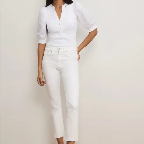 Veronica Beard Carly Raw Hem High Rise Kick Flare Cropped Jeans in White Sz 29