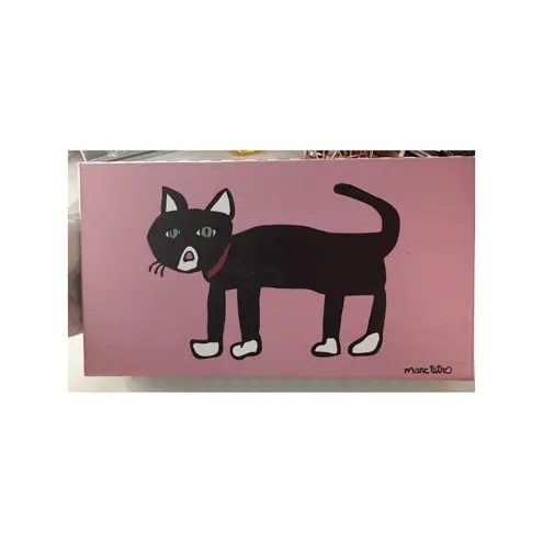 Marc Tetro Pink Saffiano Leather Zip Around Wallet Black Cat Graphic Playful