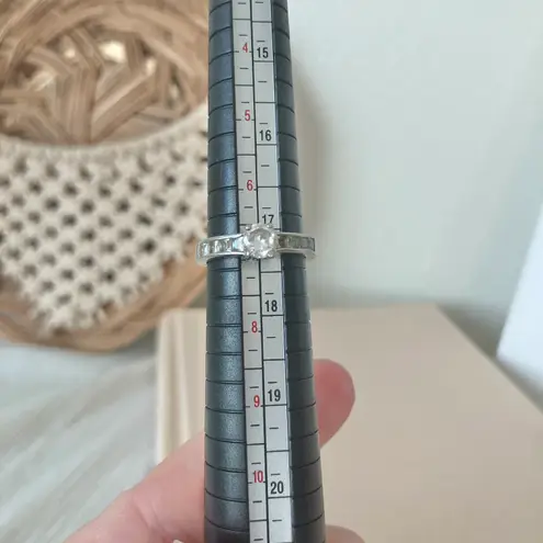 Stainless Steel Round Cut Inset Band Ring “Rhiannon” Silver Engagement Classic Jewelry