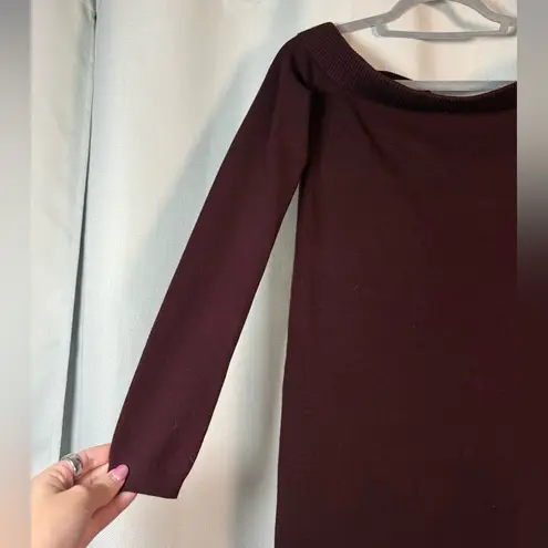 Club Monaco Burgundy Red Off The Shoulder Long Sleeve Sweater Dress Small
