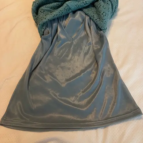 Vintage Y2K V neck Empire Sweater Bell Sleeves Women’s Sz Small Eyelet Pointelle Blue