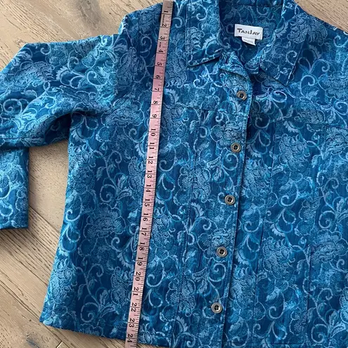 TANJAY vintage 90s y2k Blue Jacquard Floral Scroll Jacket boxy relaxed